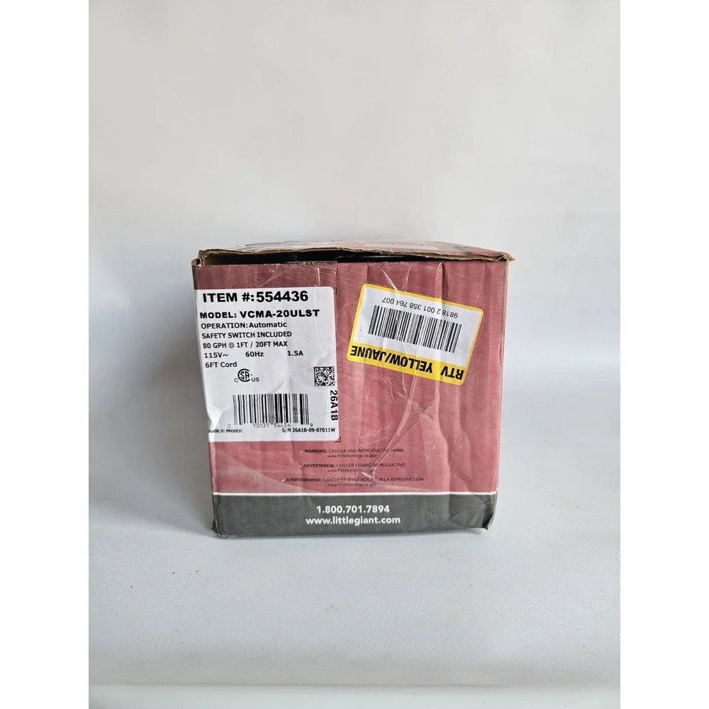 Little Giant VCMA-20ULST Condensate Pump 80 GPH 115V 20ft Tube 554436
